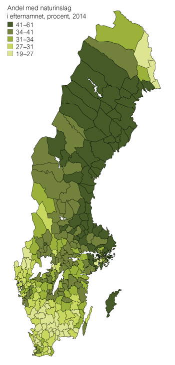 Tematisk karta: Naturliga namn vanligast i norr